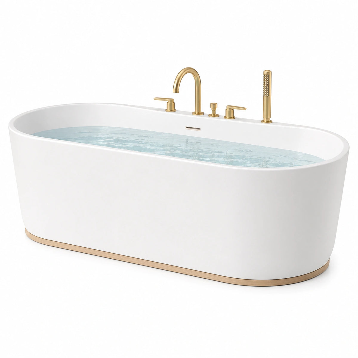 Freistehende Badewanne 170 x 80 x 58 cm Acryl Weiß Gold Oval Modern