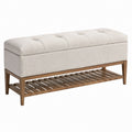 Sitzbank 120 cm Stoff Beige Holz Braun mit Ablage im modernen Stil