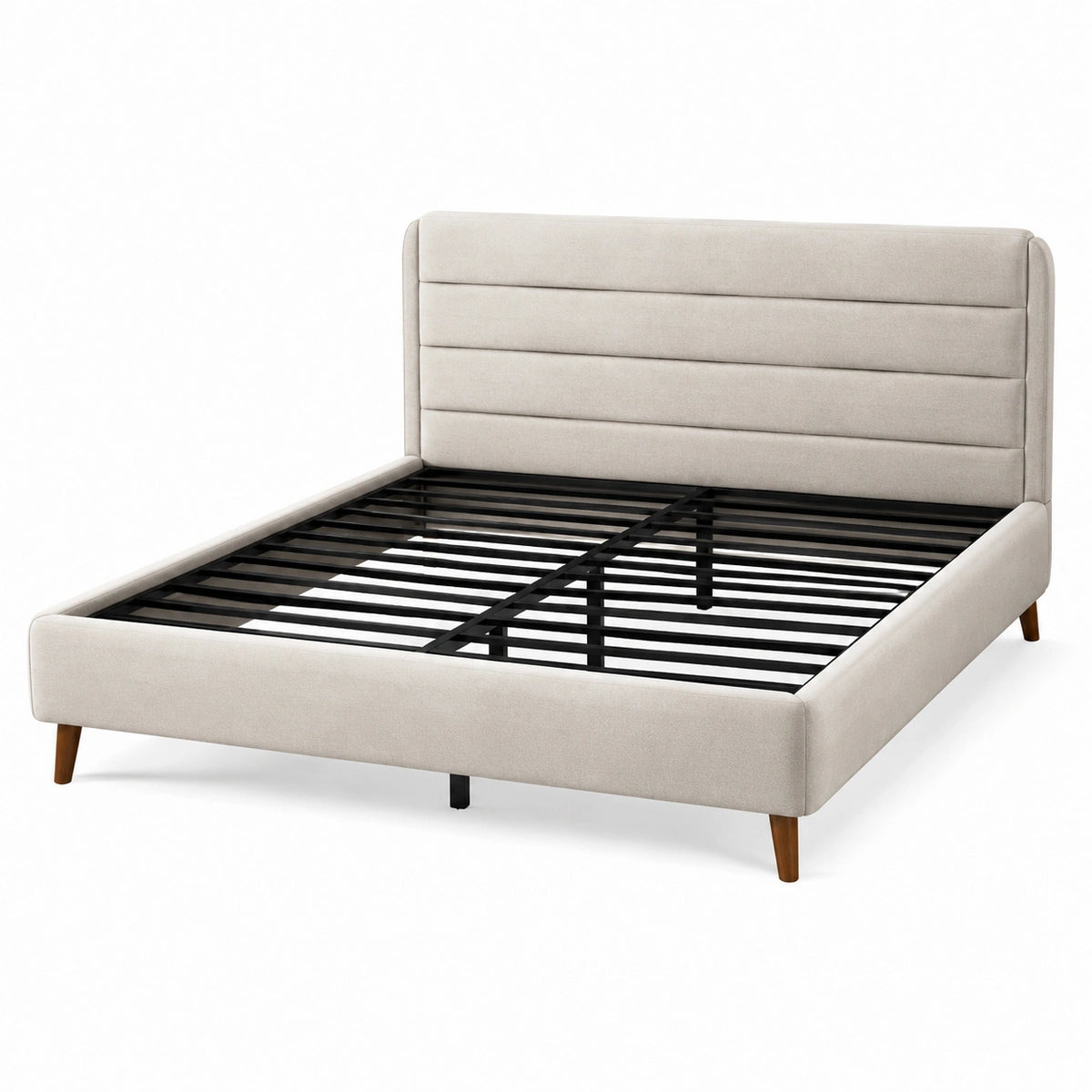 Polsterbett 160 x 200 cm Stoff Beige mit Metall-Lattenrost Modern